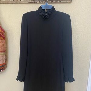 Elegant Black Ruffle Caroline Herrera Dress LBD size 4